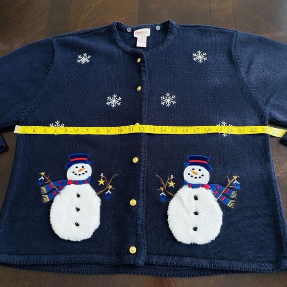 VTG Crystal Kobe Christmas Holiday Cardigan Sweater Sz XL Snowflake 3D Snowman - Picture 6 of 6